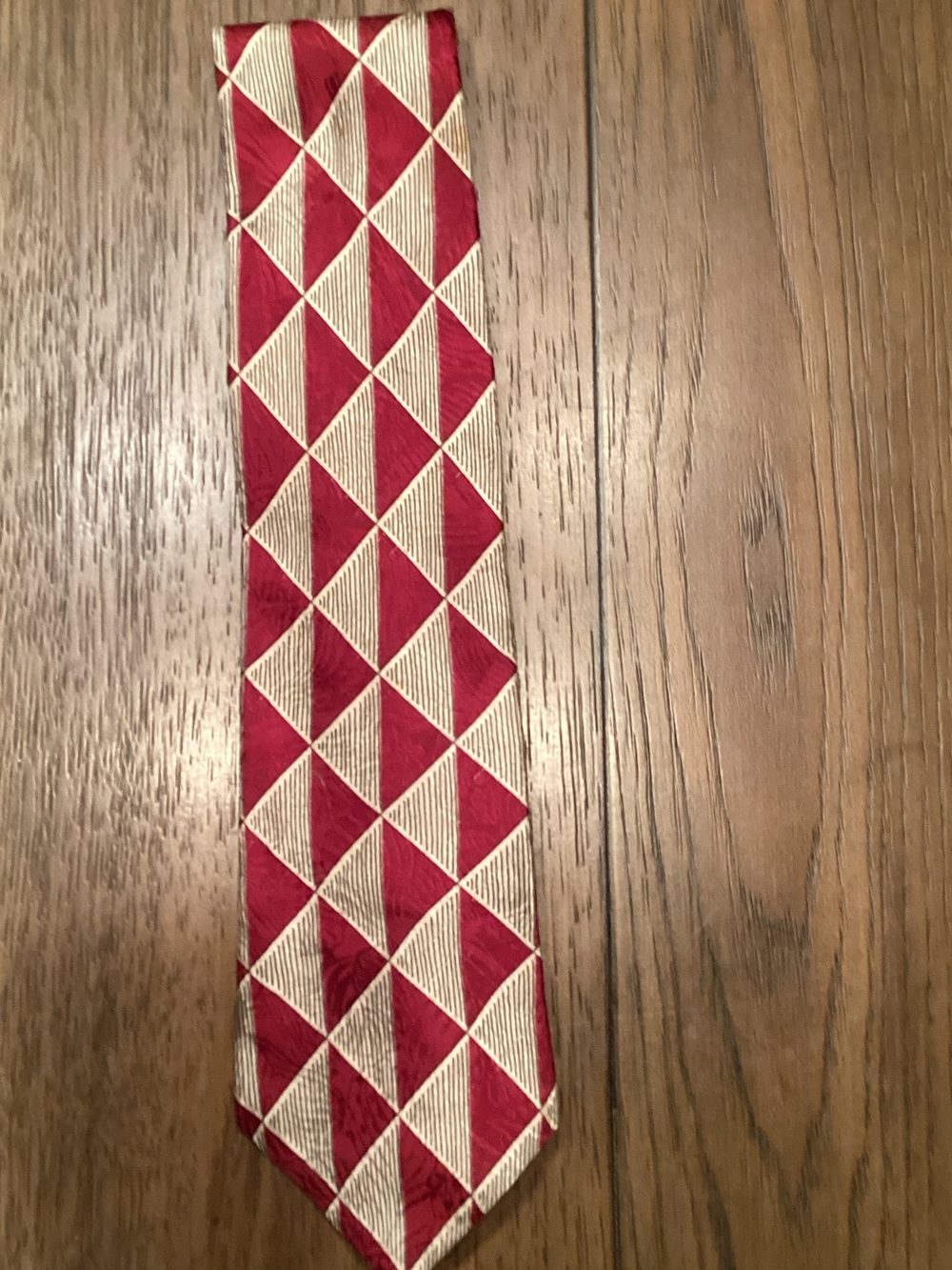 Geoffrey Beene Red and Cream Geometric Triangle Silk Tie